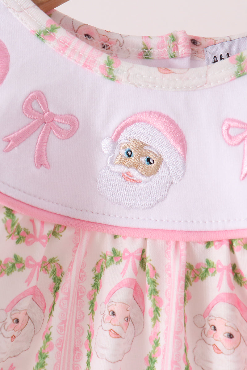 Pink Santa Bow Embroidery Bloomer Set