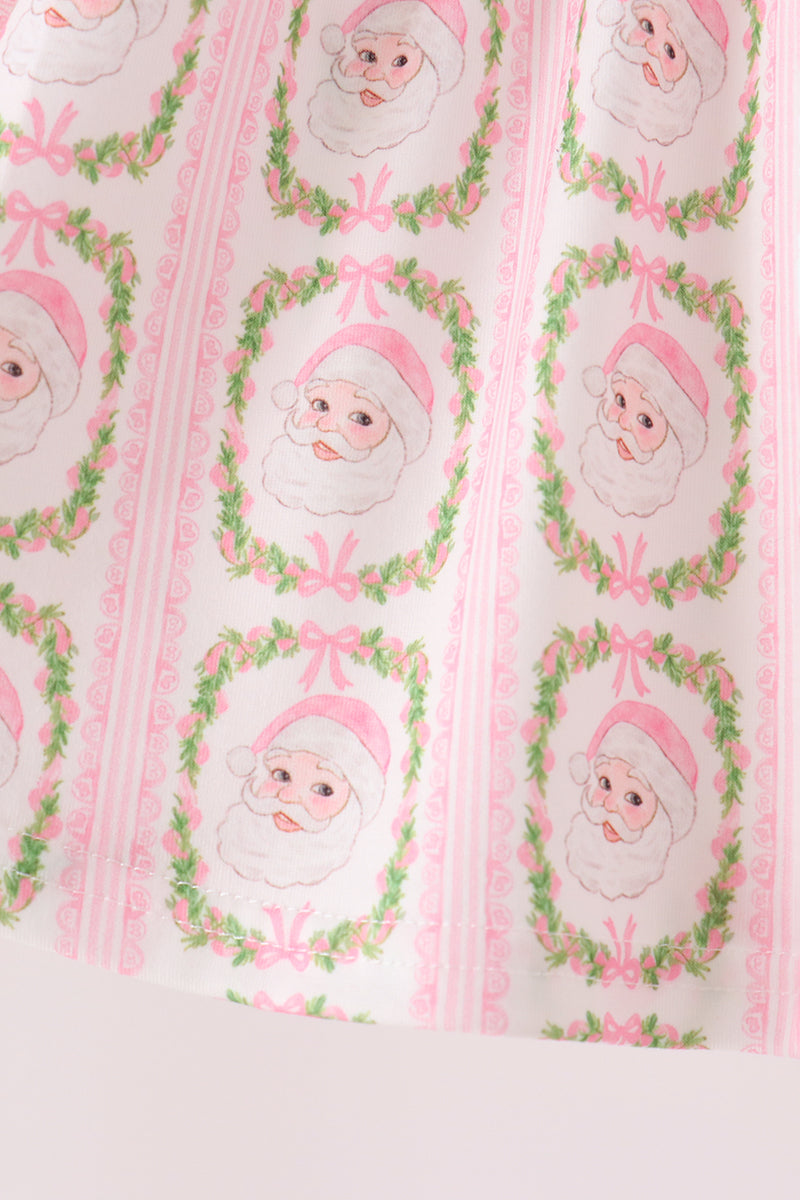 Pink Santa Bow Embroidery Bloomer Set