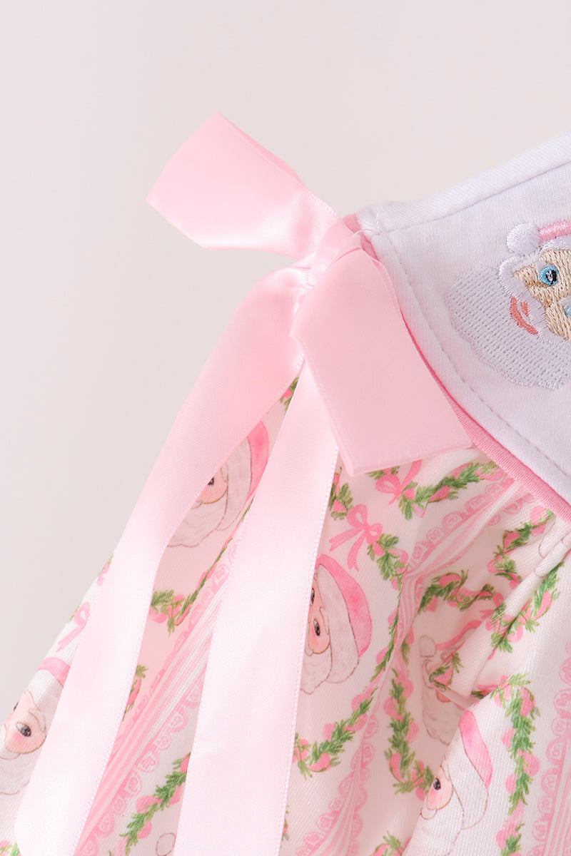 Pink Santa Bow Embroidery Bloomer Set