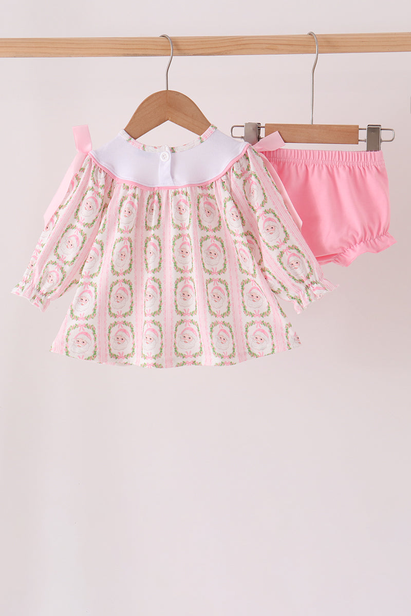 Pink Santa Bow Embroidery Bloomer Set