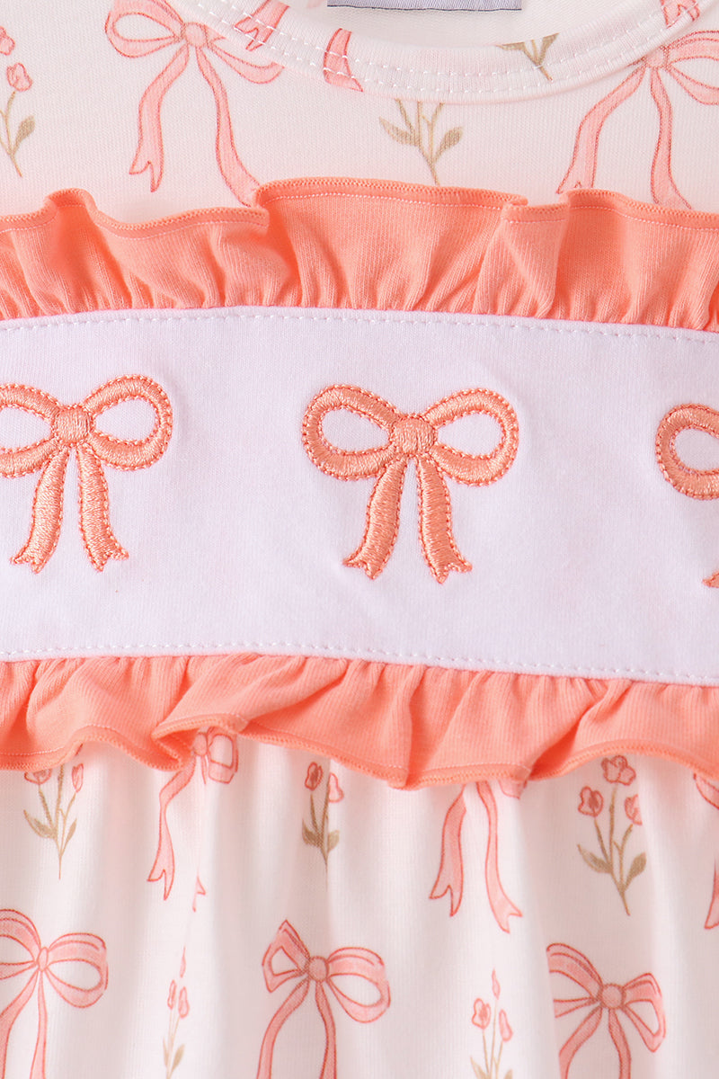 Pink Bow Embroidery Ruffle Bubble