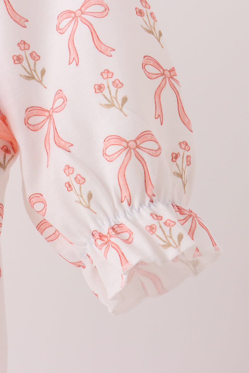 Pink Bow Embroidery Ruffle Bubble