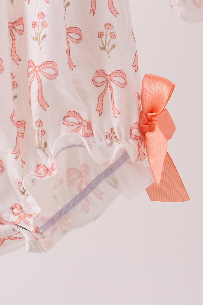 Pink Bow Embroidery Ruffle Bubble