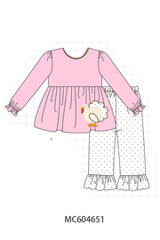 Pink Turkey Applique Ruffle Pants Set