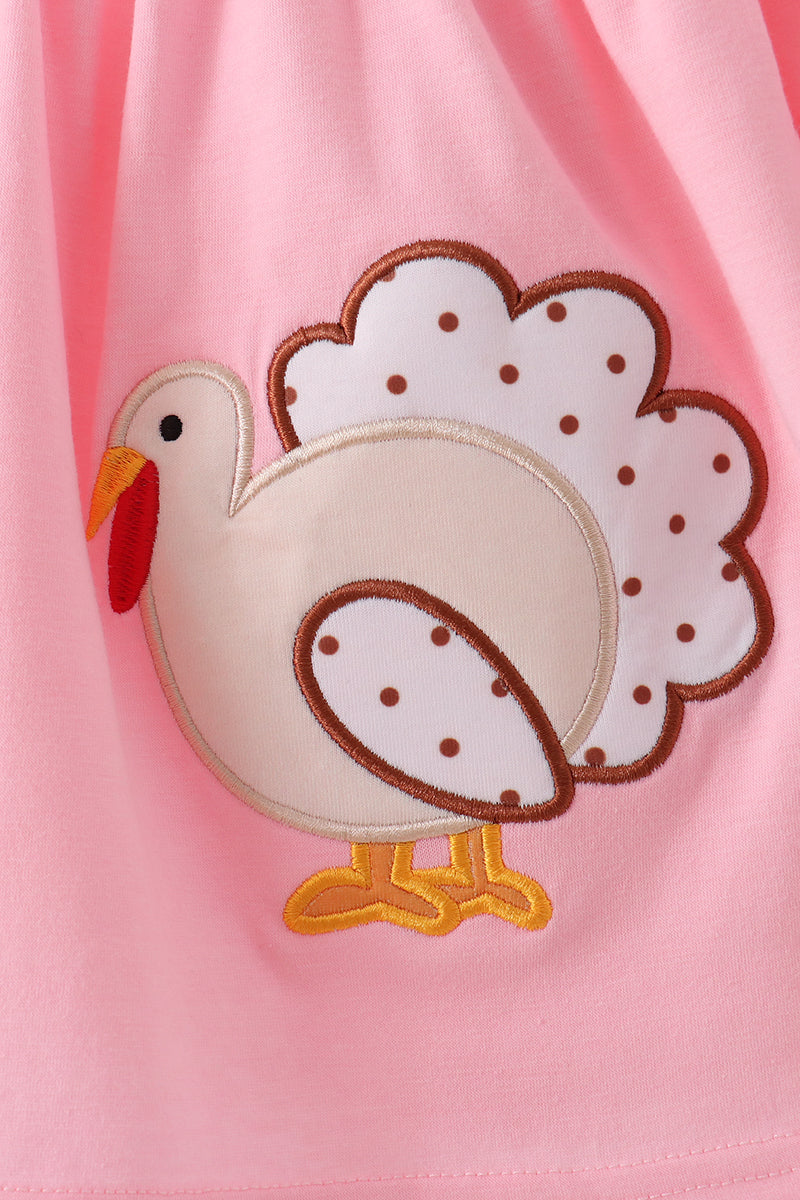 Pink Turkey Applique Ruffle Pants Set