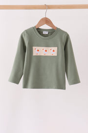 Green Goose Pumpkin Embroidery Top
