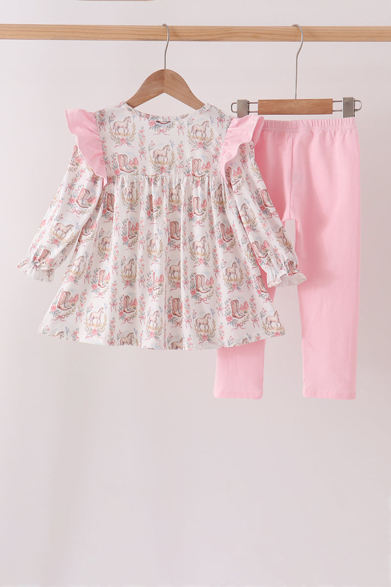 Pink Horse Ruffle Pants Set