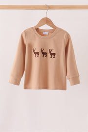 Brown Deer Embroidery Top