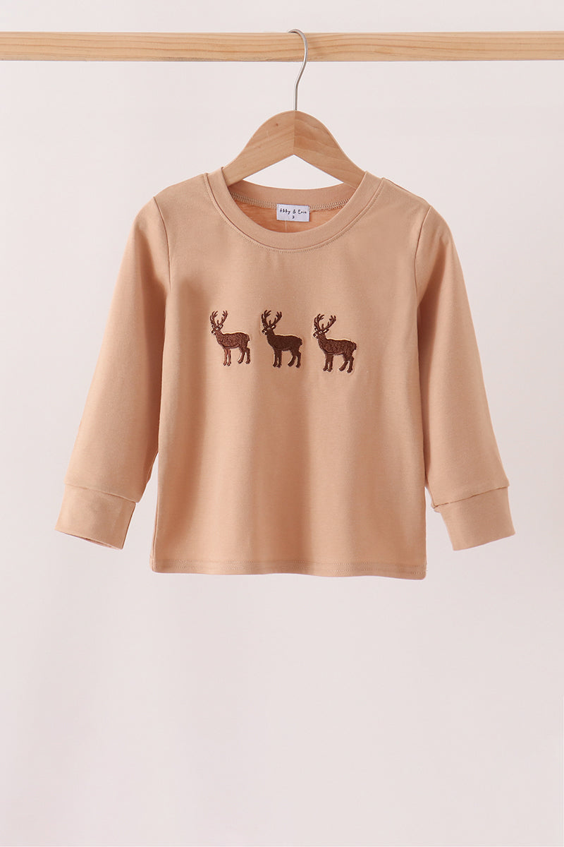 Brown Deer Embroidery Top