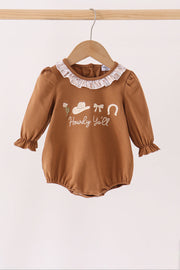 Brown Howdy Y'all Western Embroidery Ruffle Bubble