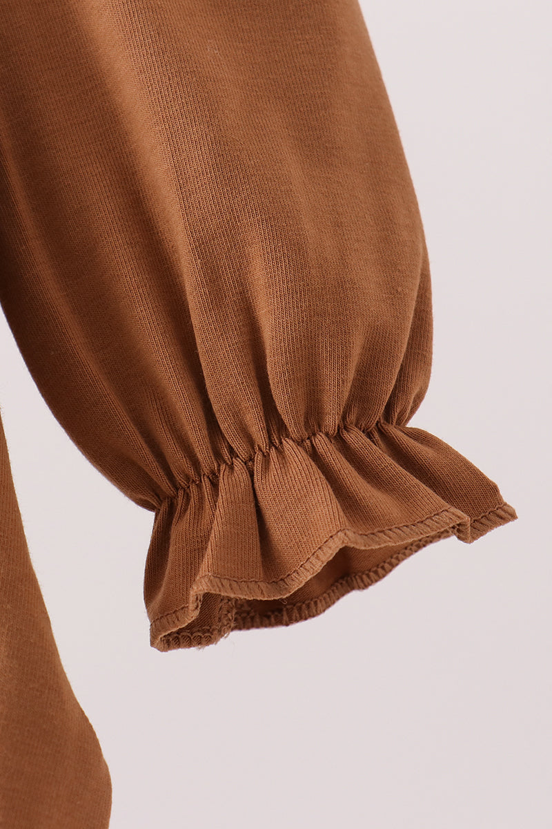 Brown Howdy Y'all Western Embroidery Ruffle Bubble