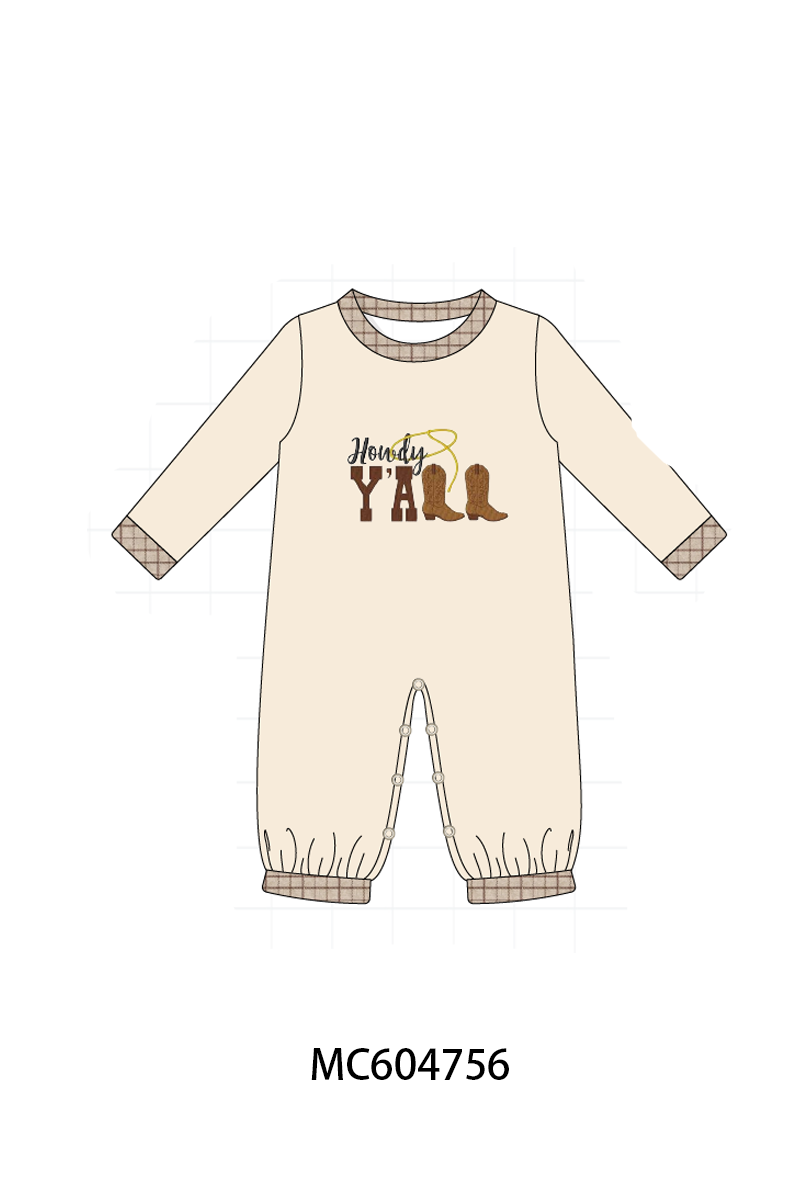 Brown Howdy Y'all Boots Embroidery Bubble