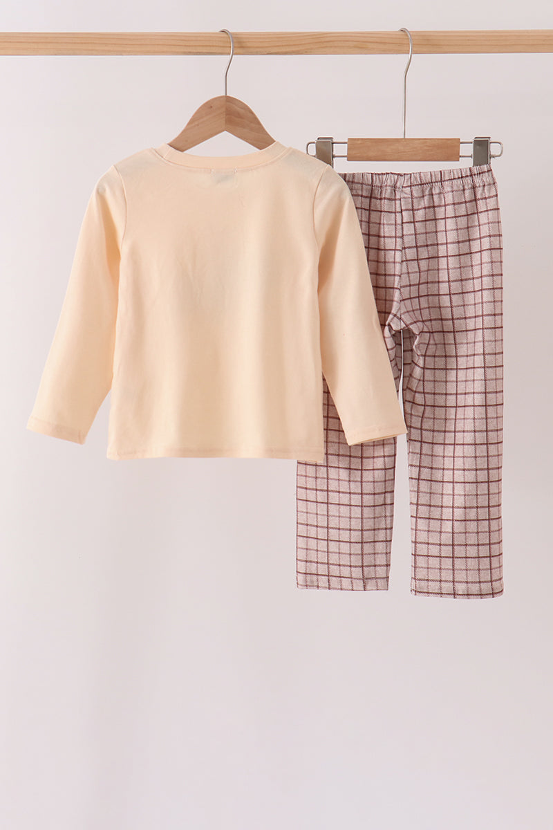 Brown Howdy Y'all Boots Embroidery Plaid Pants Set
