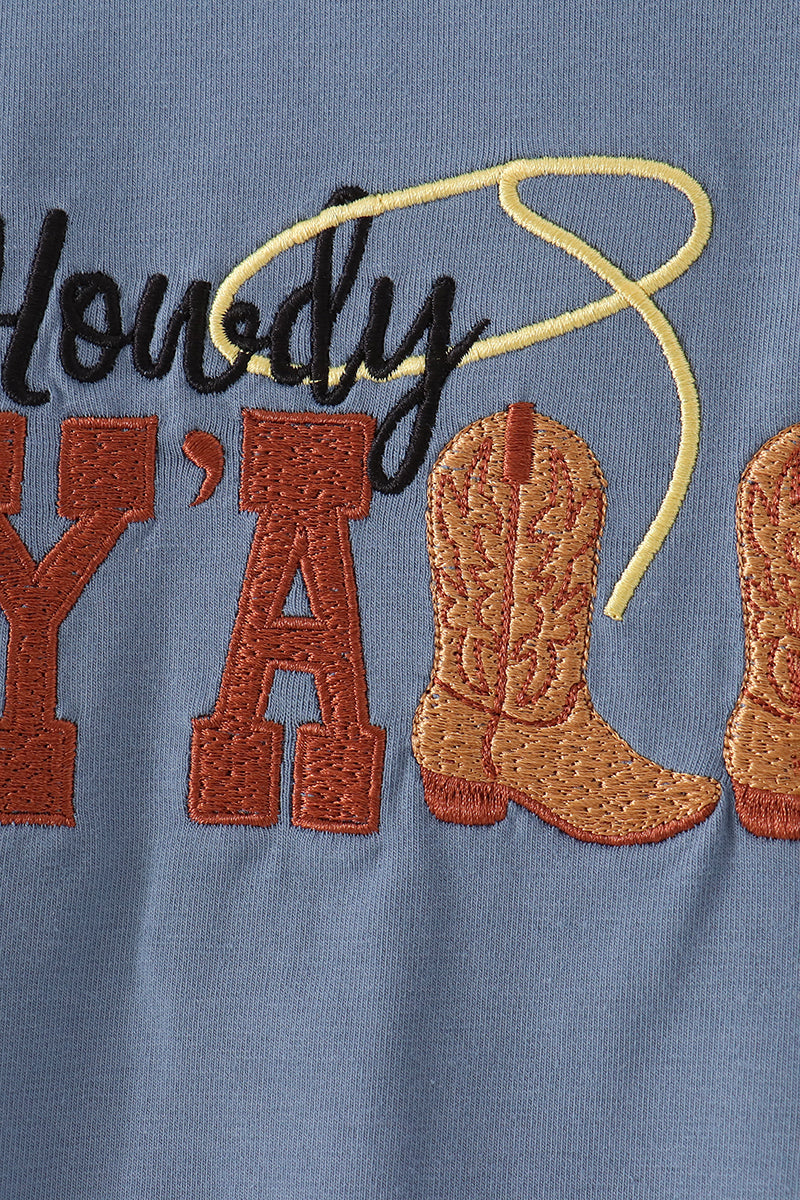 Blue Howdy Y'all Boots Embroidery Hoodie