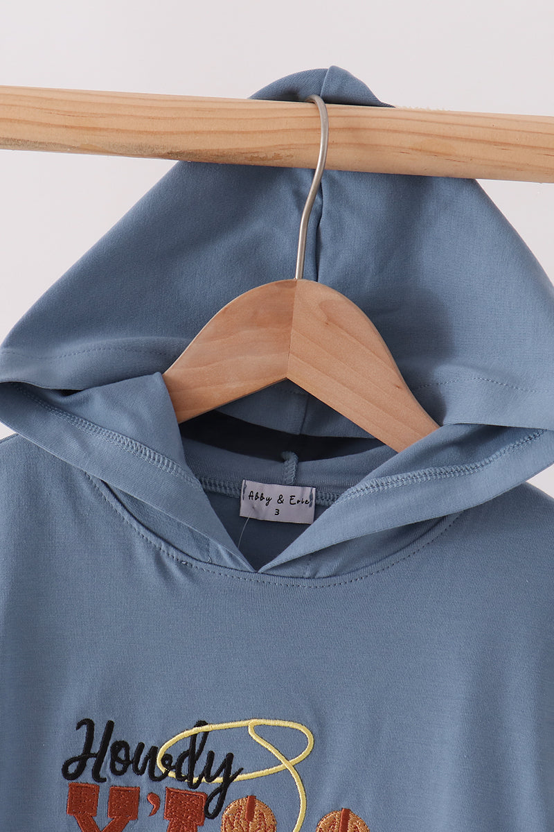 Blue Howdy Y'all Boots Embroidery Hoodie