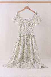 Sage Floral Smocked Tiered Mom Dress