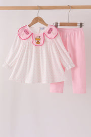 Pink French Knot Dot Pants Set