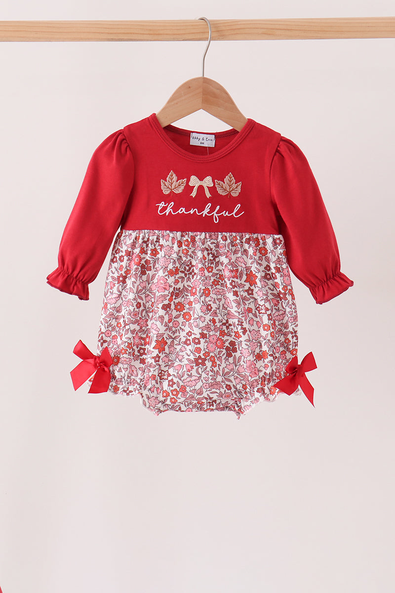 Maroon Thankful Floral Leaves Embroidey Bubble