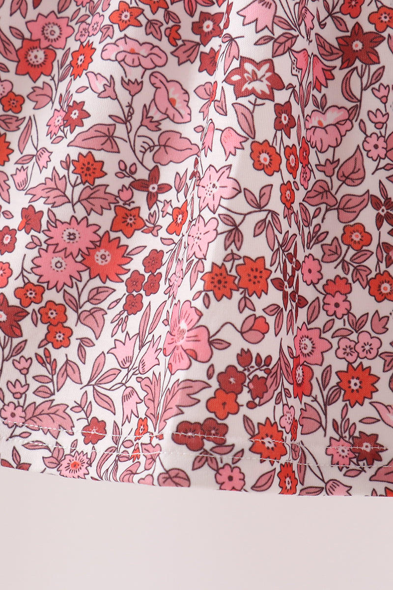 Maroon Thankful Leaves Floral Embroidey Dress