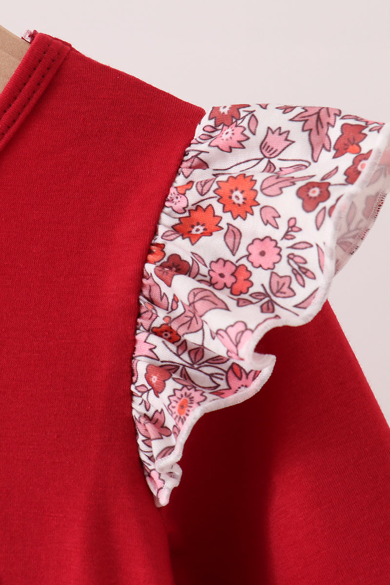 Maroon Thankful Leaves Floral Embroidey Dress
