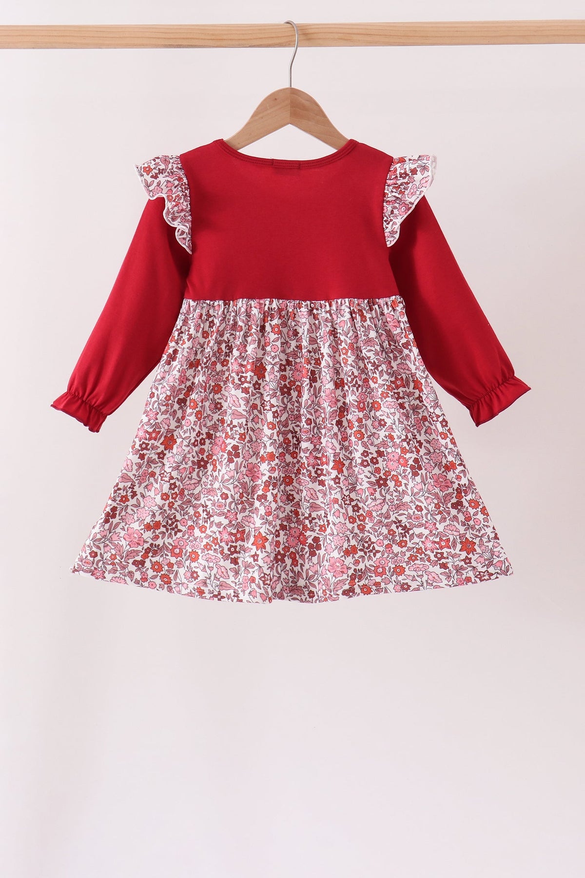 Maroon Thankful Leaves Floral Embroidey Dress