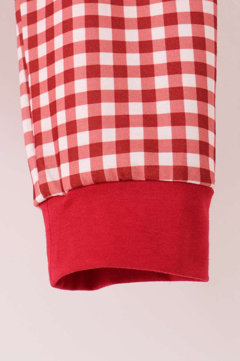 Maroon Thankful Leaves Embroidey Gingham Pants Set
