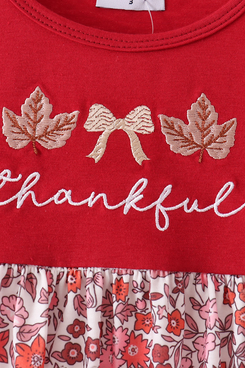 Maroon Thankful Floral Leaves Embroidey Pants Set