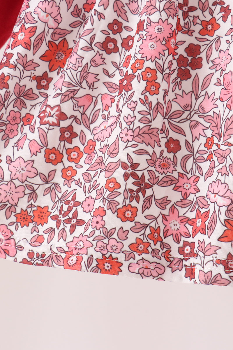 Maroon Thankful Floral Leaves Embroidey Pants Set