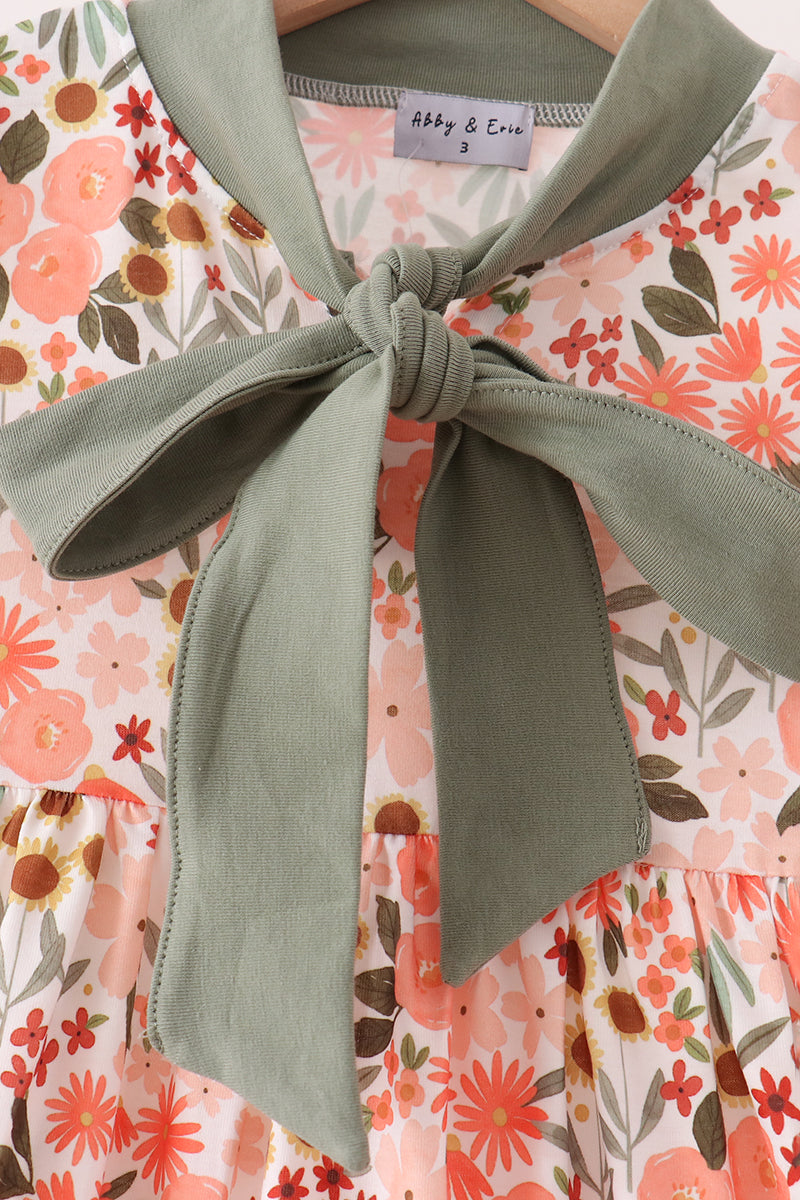 Green Floral Bow Ruffle Mom&me Dress