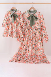 Green Floral Bow Ruffle Mom&me Dress