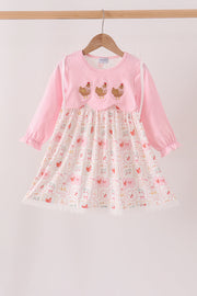 Pink Chicken Embroidery Dress