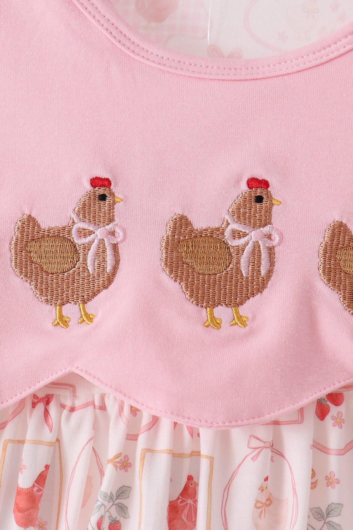 Pink Chicken Embroidery Pants Set