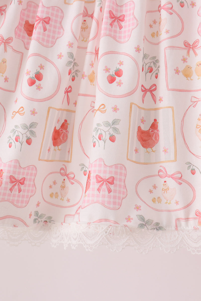 Pink Chicken Embroidery Pants Set