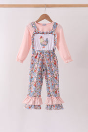 Pink Chicken Applique Jumpsuit Set