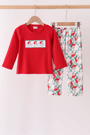 Red Santa Embroidery Pants Set