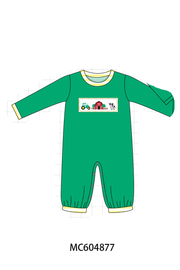 Green Farm Cow Embroidery Romper