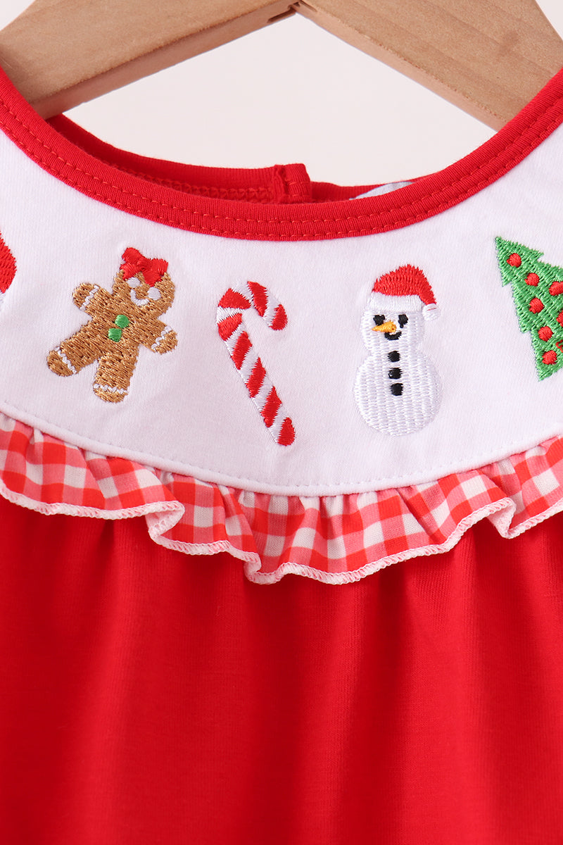 Red Holly Jolly Embroidery Ruffle Bubble