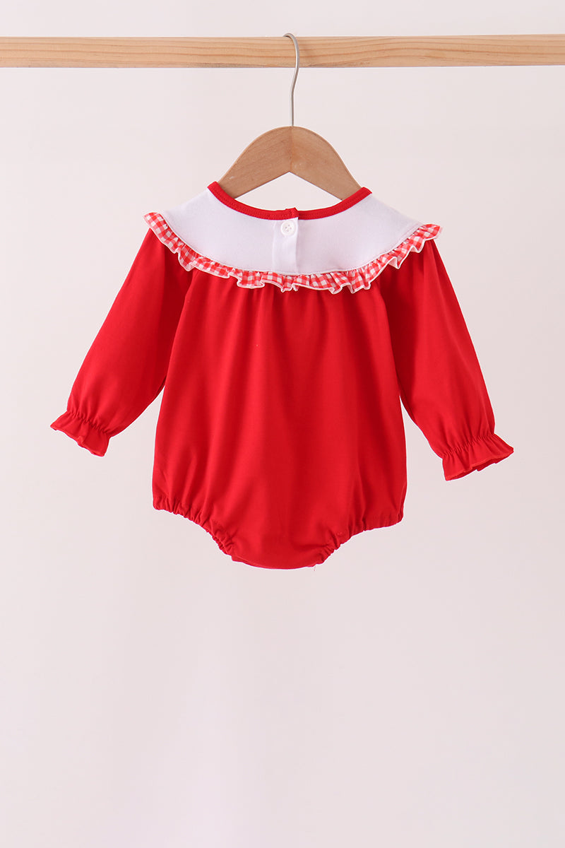Red Holly Jolly Embroidery Ruffle Bubble