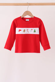 Red Holly Jolly Embroidery Top