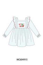 Blue Stripe Holly Jolly Ruffle Dress