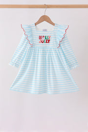 Blue Stripe Holly Jolly Ruffle Dress