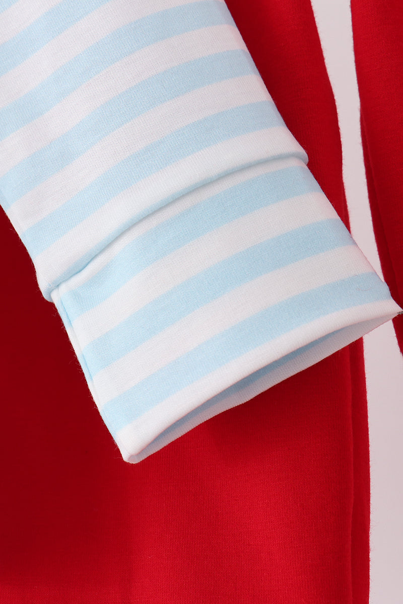 Blue Stripe Holly Jolly Embroidery Pants Set
