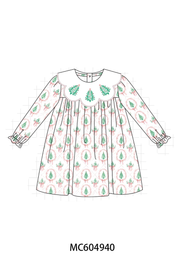 Pink Christmas Tree Embroidery Dress