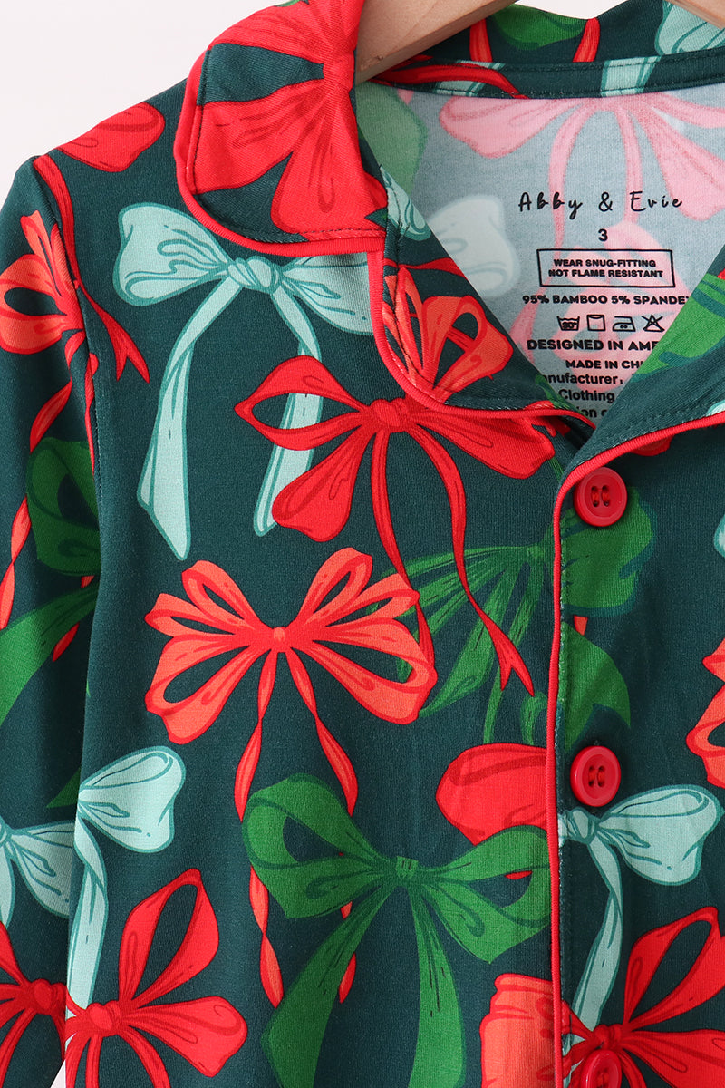 Forest Bow Zip Bamboo Mom&me Pajama Set