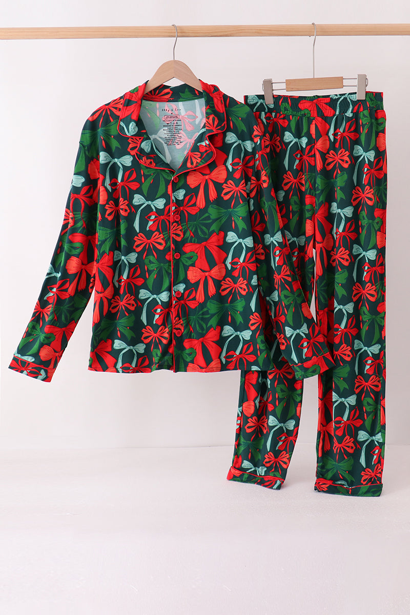 Forest Bow Zip Bamboo Mom&me Pajama Set