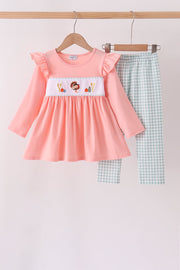 Sage Turkey Embroidery Ruffle Pants Set