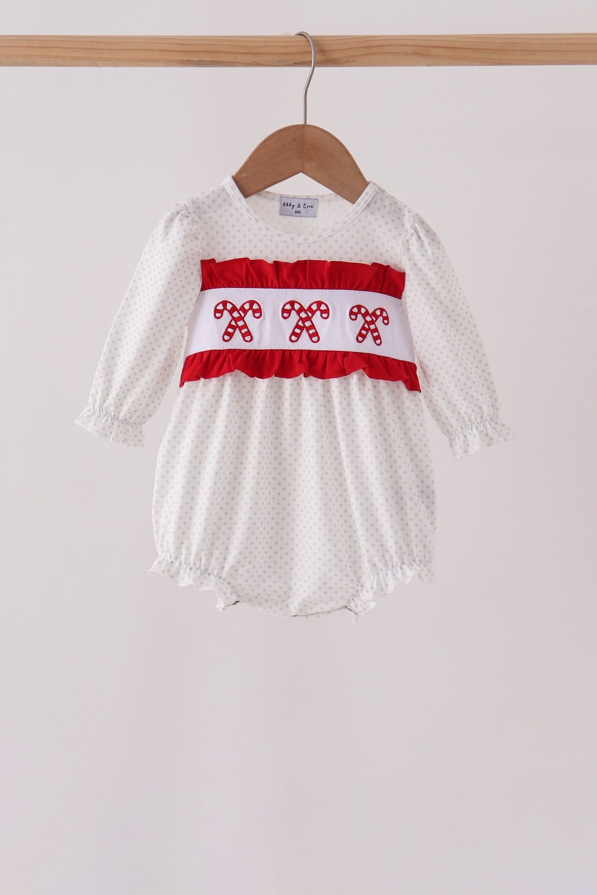 White Candy Cane Smocked Polka Dot Bubble