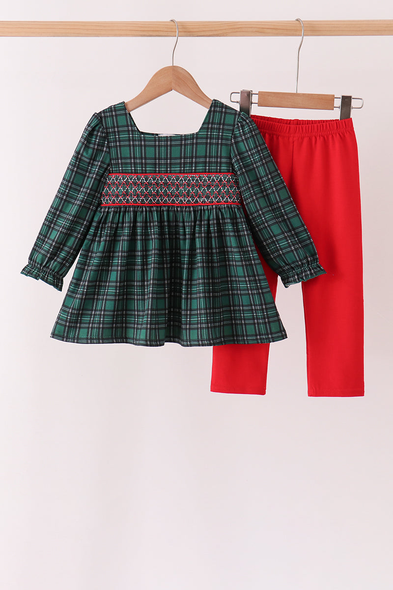 Forest Plaid Smocked Pants Set