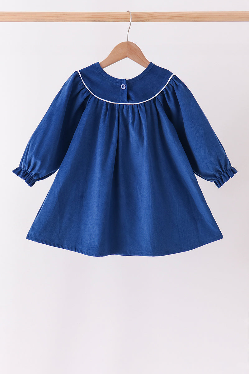 Blue Corduroy Nativity Embroidery Dress