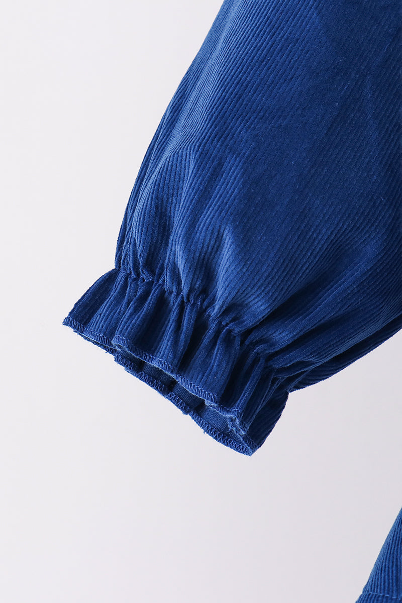 Blue Corduroy Nativity Embroidery Dress